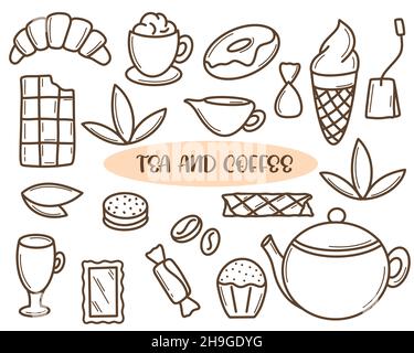 Coffee and tea doodle set isolated vector illustration Stock Vector