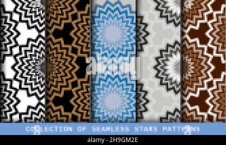 Round shapes stars design seamless patterns set Stock Vector