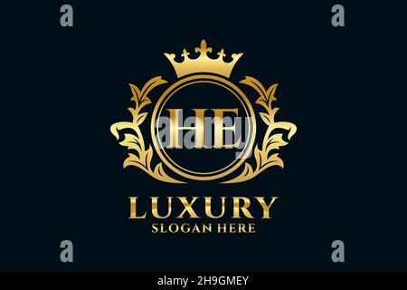 HE Letter Royal Luxury Logo template in vector art for luxurious branding projects and other vector illustration. Stock Vector