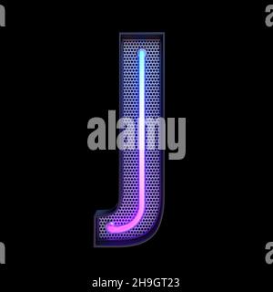 Neon retro Light Alphabet letter J isolated on a black background with Clipping Path. 3d illustration. Stock Photo