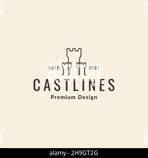 continuous lines castle logo symbol icon vector graphic design illustration idea creative Stock Vector