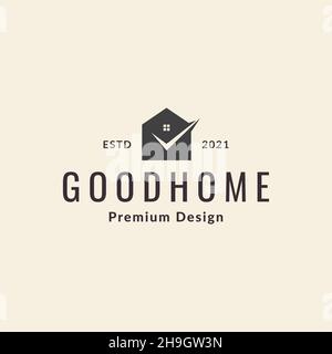 home with check mark hipster vintage logo symbol icon vector graphic design illustration idea creative Stock Vector