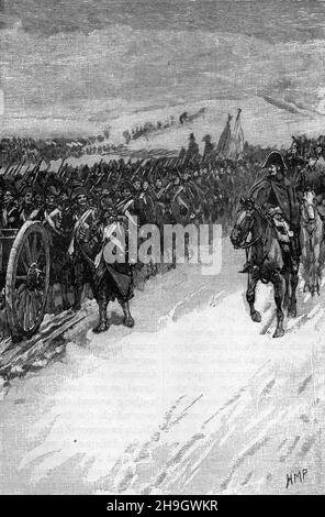 Retreat of the French army from Moscow; Franco-russian War, 1812; Black and White Illustration Stock Photo