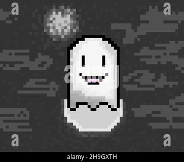 Ghost icon. Pixel art of cute ghost. Vector illustration. Game personnage Stock Vector