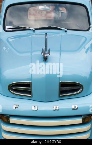 1949 Blue Ford pick up truck at Bicester Heritage centre, Sunday Scramble Event, Oxfordshire, England Stock Photo