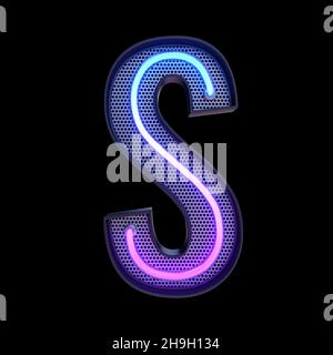 Neon retro Light Alphabet letter S isolated on a black background with Clipping Path. 3d illustration. Stock Photo