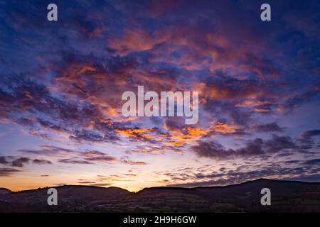 Sunset over the Clwydian range with Moel Famau Stock Photo