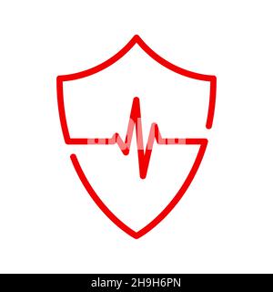 Cardio icon and shield. Shield with heartbeat icon. Vector medical symbol. Pulse symbol. Stock Vector