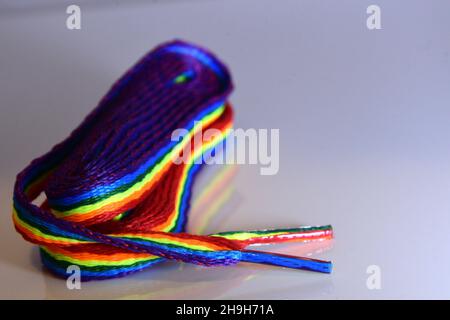 Rainbow Laces on white background Stock Photo