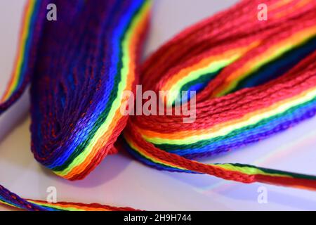 Rainbow Laces on white background Stock Photo