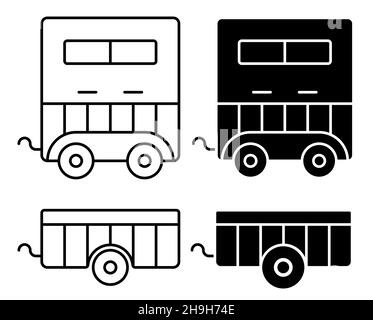 Linear icon. Trailer for transporting building materials and animals. Working on farm, transporting goods by car. Simple black and white vector isolat Stock Vector