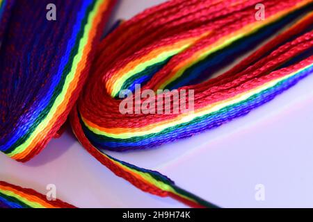 Rainbow Laces on white background Stock Photo