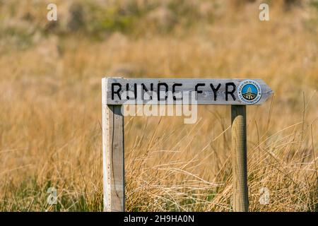 RUNDE, NORWAY - 2020 MAY 20. Runde post sign information at the hiking trail. Stock Photo