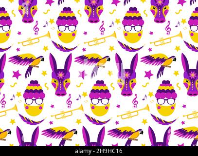 Barranquilla Carnival seamless pattern. Colombian carnaval party endless texture, background, wallpaper. Vector illustration Stock Vector