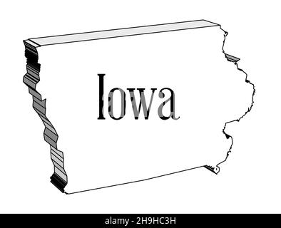 Outline 3D map of the state of Iowa over a white background Stock Photo