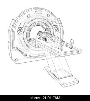 MRI machine scanning patient inside Stock Photo