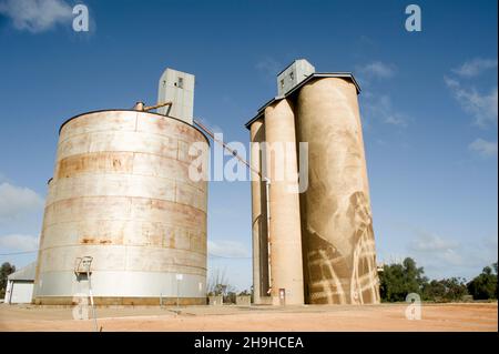 Lascelles silo, part of the Victoria Silo Art Trail in in Wimmera Mallee region of Victoria, Australia Stock Photo