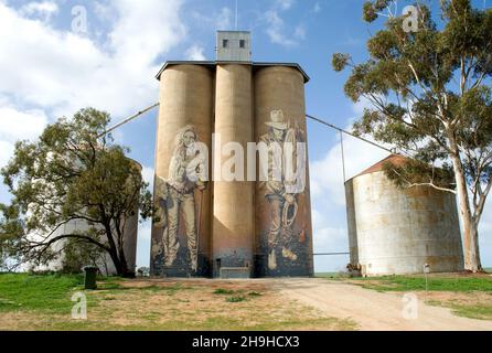 The Rosebery silo, part of the Victoria Silo Art Trail in Wimmera Mallee region of Victoria, Australia Stock Photo