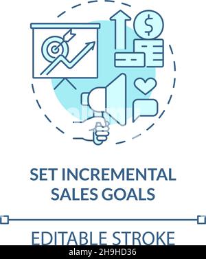 Set incremental sales goals turquoise blue concept icon Stock Vector