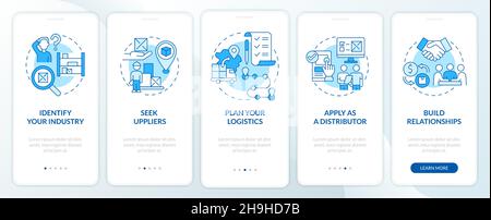 Wholesale business steps onboarding mobile app page screen Stock Vector