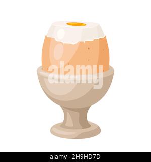 Illustration of soft boiled chicken egg in holder. Image for food and agricultural industries. Stock Vector