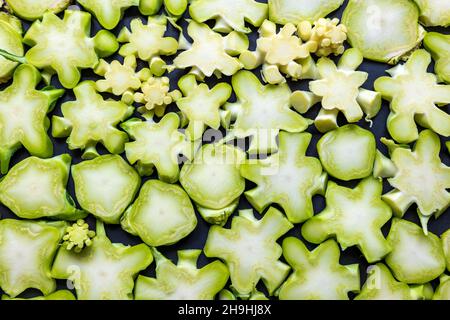 Fresh green broccoli stalk slices closup background Stock Photo