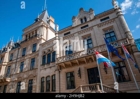 The grand building of  Chamber of Deputies on Rue du Marché-aux-Herbes in Luxembourg city. Stock Photo