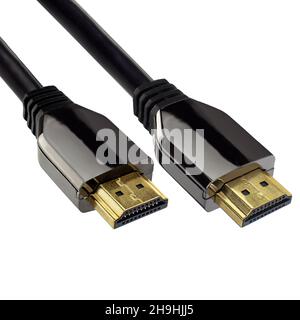 Close up HDMI cable isolated on a white background. Stock Photo
