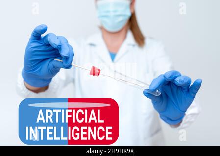 Conceptual caption Artificial Intelligence. Business overview Machine copy Cognitive function like Problem Solving Presenting And Analyzing Medical Stock Photo