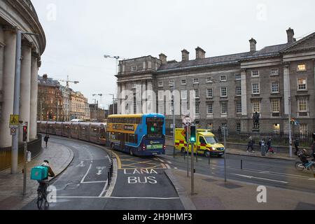 Dublin, Ireland - 12.03.2021: Dublin's streets with cars, pedestrians and cyclists. Stock Photo