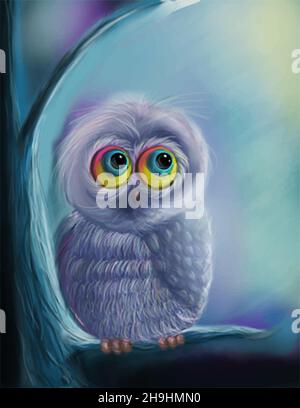 owl on a branch in the night forest Stock Vector