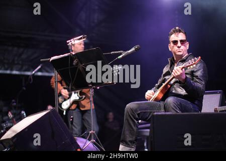 Richard Hawley headlining at the No Direction Home festival despite breaking a leg a few weeks before the gig. A native of the nearby Sheffield, Hawley insisted on giving his performance despite his injury Stock Photo