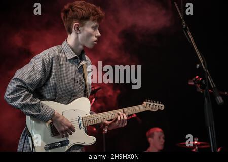 King Krule (real name Archy Marshall) performing live on stage at the Field Day festival in Victoria Park in London Stock Photo