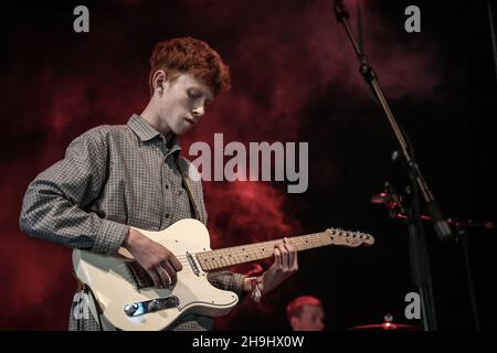 King Krule (real name Archy Marshall) performing live on stage at the Field Day festival in Victoria Park in London Stock Photo