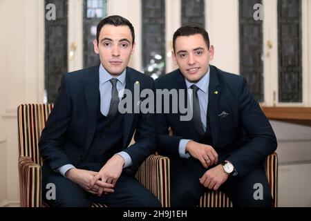 Exclusive - Richard and Adam Johnson pose for photos backstage at Cadogan Hall, London, on the last date of their nationwide tour. Stock Photo