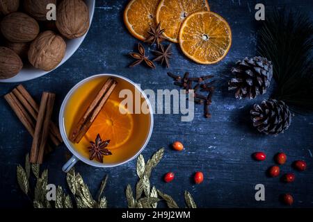 Tea with orange and spices Stock Photo