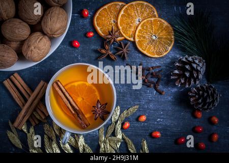 Tea with orange and spices Stock Photo