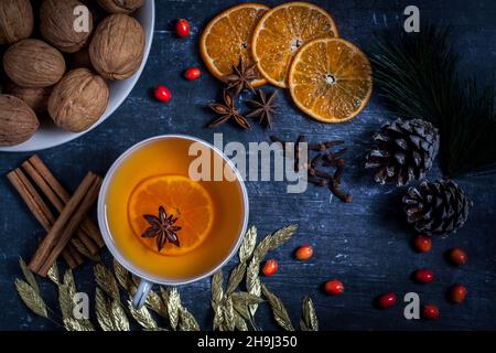 Tea with orange and spices Stock Photo