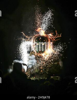 The burning of the Green Man effigy closes the 2014 Green Man festival in Glanusk Park, South Wales Stock Photo