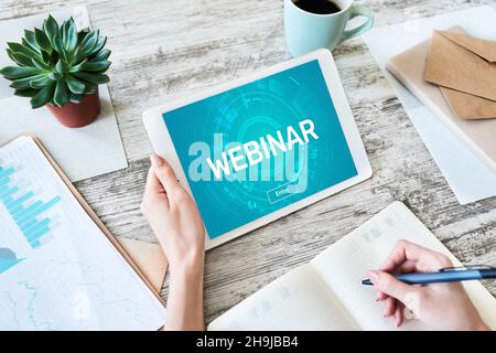 Webinar. Education, E-learning, Business study and personal Development concept. Stock Photo
