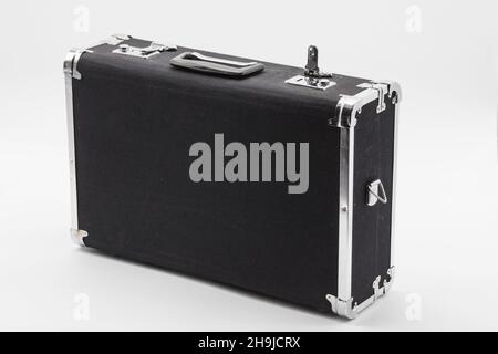 Retro, open black briefcase, open on a white background Stock Photo