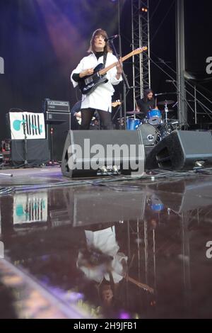 Cate le Bon performing on the Mountain Stage at the 2016 Green Man festival in the Brecon Beacons in South Wales. Picture date: Saturday August 20, 2016. Photo credit should read: Richard Gray/ EMPICS Entertainment. Stock Photo