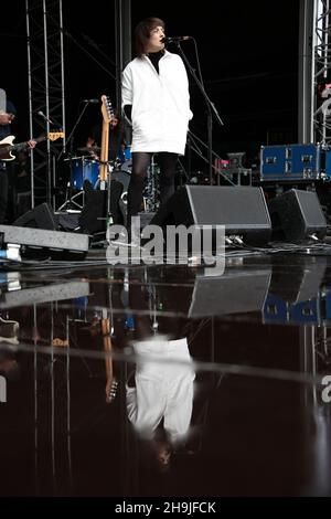 Cate le Bon performing on the Mountain Stage at the 2016 Green Man festival in the Brecon Beacons in South Wales. Picture date: Saturday August 20, 2016. Photo credit should read: Richard Gray/ EMPICS Entertainment. Stock Photo