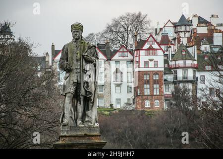 Allan Ramsay Statue in West Princes Street Gardens with Edinburgh ...
