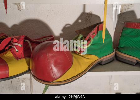 Traditional clown's shoes in the Clowns Gallery and Museum in London. Photo date: Thursday, January 25, 2018. Photo credit should read: Richard Gray/EMPICS Entertainment Stock Photo