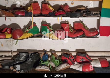 Traditional clown's shoes in the Clowns Gallery and Museum in London. Photo date: Thursday, January 25, 2018. Photo credit should read: Richard Gray/EMPICS Entertainment Stock Photo