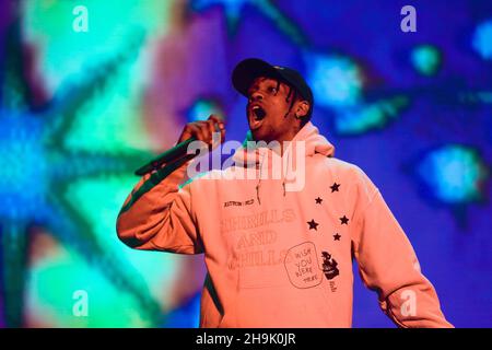 Travis Scott performing live on the Main Stage at the 2018 Reading Festival. Photo date: Friday, August 24, 2018. Photo credit should read: Richard Gray/EMPICS Entertainment Stock Photo