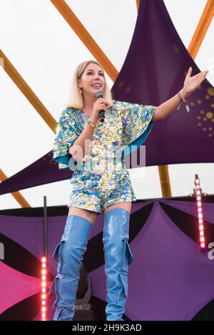 Katherine Ryan performing live on the comedy stage on Day 2 of the 2019 Latitude Festival in Suffolk, UK. Photo date: Saturday, July 20, 2019. Photo credit should read: Richard Gray/EMPICS Entertainment Stock Photo
