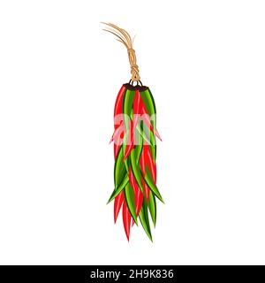 Hot chili peppers garland hanging ristra Stock Vector