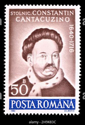 Romanian postage stamp (1990) : Constantin Cantacuzino (1640-1716) Historian Stock Photo